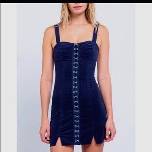 Blue Hooked Corduroy Mini Dress